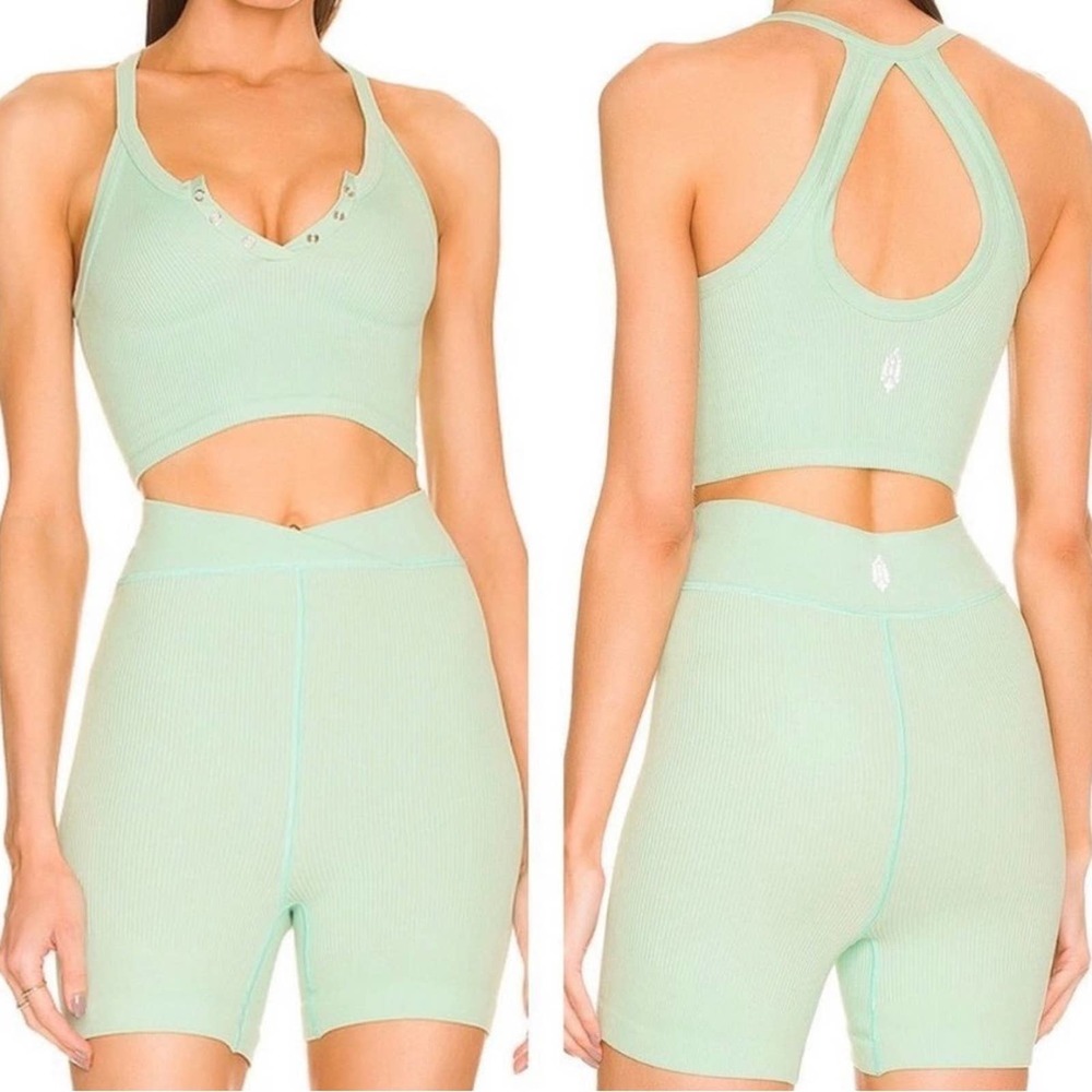 FP Movement Free Throw Short Turquoise Mint Ribbed Workout Shorts